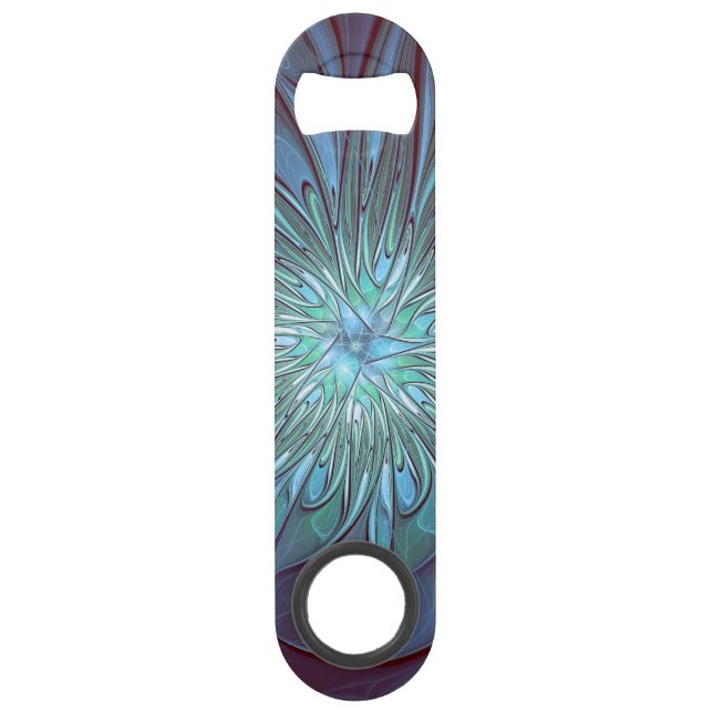 Modern Abstract Trendy Blue Flower Fractal Art (Front)