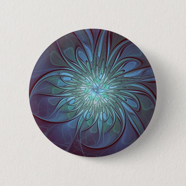 Modern Abstract Trendy Blue Flower Fractal Art 6 Cm Round Badge (Front)