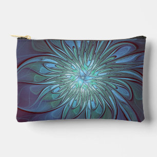 Modern Abstract Trendy Blue Flower Fractal Art Accessory Pouch