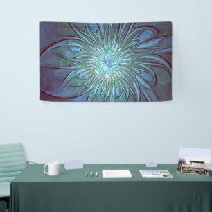 Modern Abstract Trendy Blue Flower Fractal Art Banner