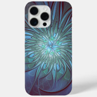 Modern Abstract Trendy Blue Flower Fractal Art