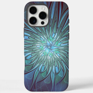 Modern Abstract Trendy Blue Flower Fractal Art iPhone 16 Pro Max Case