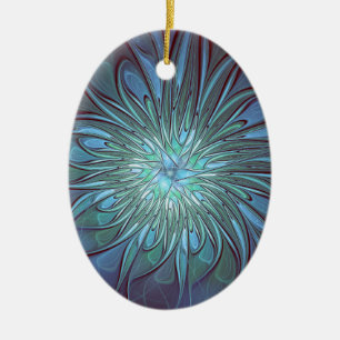 Modern Abstract Trendy Blue Flower Fractal Art Ceramic Tree Decoration