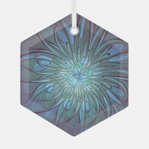 Modern Abstract Trendy Blue Flower Fractal Art Glass Tree Decoration