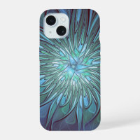 Modern Abstract Trendy Blue Flower Fractal Art