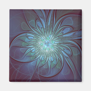 Modern Abstract Trendy Blue Flower Fractal Art Magnet