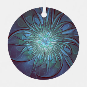 Modern Abstract Trendy Blue Flower Fractal Art Metal Tree Decoration