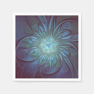 Modern Abstract Trendy Blue Flower Fractal Art Napkin