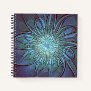 Modern Abstract Trendy Blue Flower Fractal Art Notebook