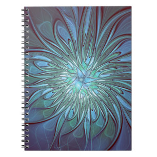Modern Abstract Trendy Blue Flower Fractal Art Notebook