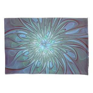 Modern Abstract Trendy Blue Flower Fractal Art Pillowcase