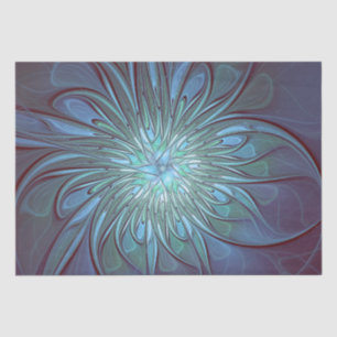 Modern Abstract Trendy Blue Flower Fractal Art Tissue Paper