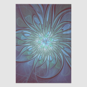 Modern Abstract Trendy Blue Flower Fractal Art Tissue Paper