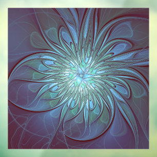 Modern Abstract Trendy Blue Flower Fractal Art Window Cling