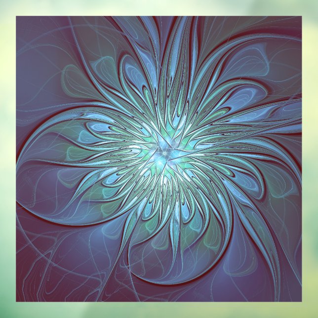 Modern Abstract Trendy Blue Flower Fractal Art Window Cling (Sheet 3)