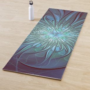 Modern Abstract Trendy Blue Flower Fractal Art Yoga Mat