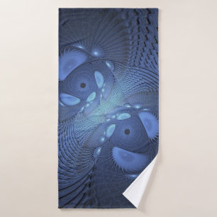 Modern Abstract Trendy Dusk Blue Fractal Art Bath Towel