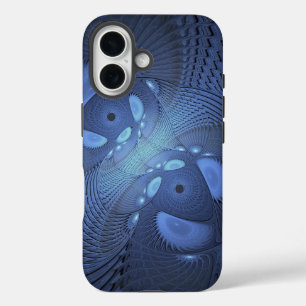 Modern Abstract Trendy Dusk Blue Fractal Art iPhone 16 Case