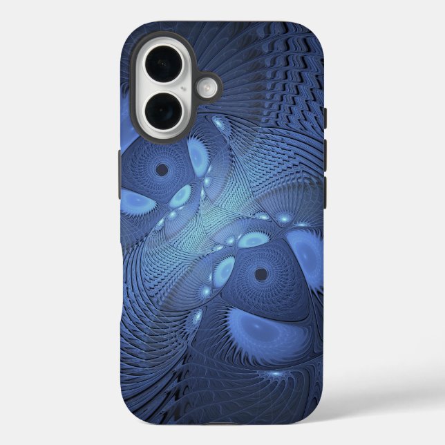 Modern Abstract Trendy Dusk Blue Fractal Art Case-Mate iPhone Case (Back)