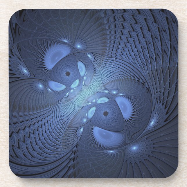 Modern Abstract Trendy Dusk Blue Fractal Art Coaster (Front)