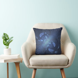 Modern Abstract Trendy Dusk Blue Fractal Art Cushion
