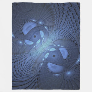 Modern Abstract Trendy Dusk Blue Fractal Art Fleece Blanket