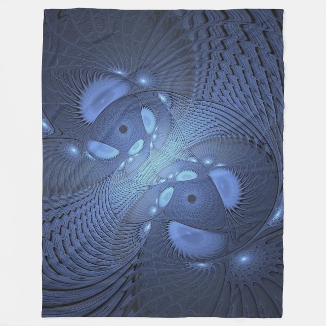 Modern Abstract Trendy Dusk Blue Fractal Art Fleece Blanket (Front)