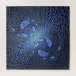 Modern Abstract Trendy Dusk Blue Fractal Art Jigsaw Puzzle