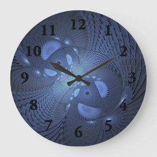 Modern Abstract Trendy Dusk Blue Fractal Art Large Clock