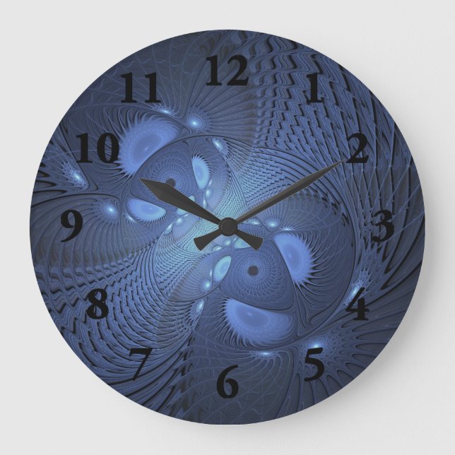 Modern Abstract Trendy Dusk Blue Fractal Art Large Clock (Front)