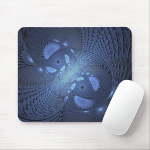 Modern Abstract Trendy Dusk Blue Fractal Art Mouse Mat