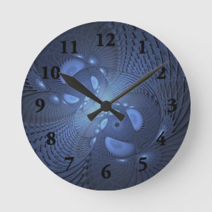Modern Abstract Trendy Dusk Blue Fractal Art Round Clock