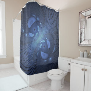 Modern Abstract Trendy Dusk Blue Fractal Art Shower Curtain