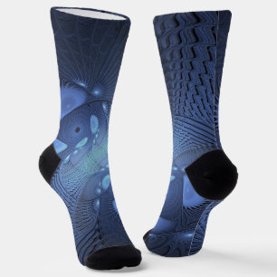 Modern Abstract Trendy Dusk Blue Fractal Art Socks