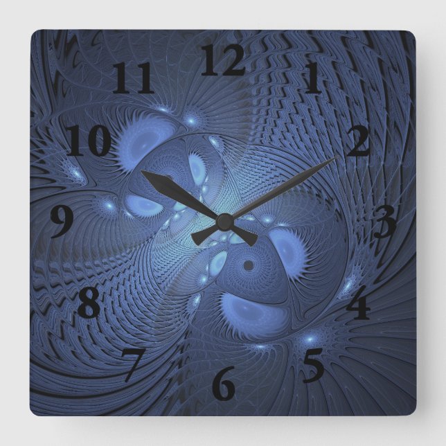 Modern Abstract Trendy Dusk Blue Fractal Art Square Wall Clock (Front)