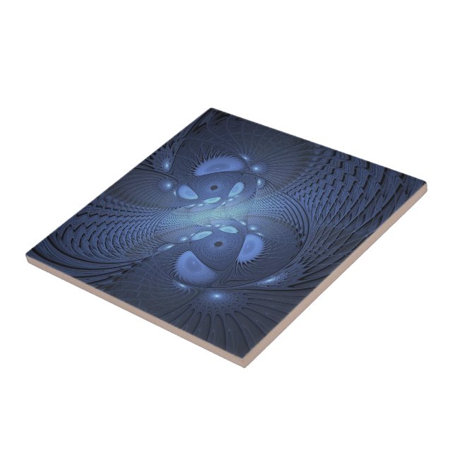 Modern Abstract Trendy Dusk Blue Fractal Art Tile (Side)