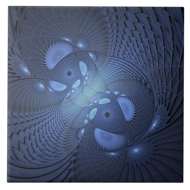Modern Abstract Trendy Dusk Blue Fractal Art Tile (Front)