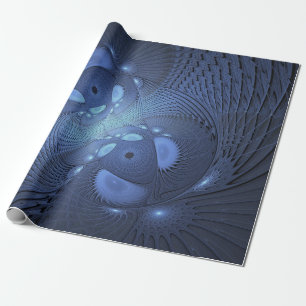 Modern Abstract Trendy Dusk Blue Fractal Art Wrapping Paper