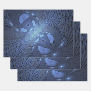Modern Abstract Trendy Dusk Blue Fractal Art Wrapping Paper Sheet