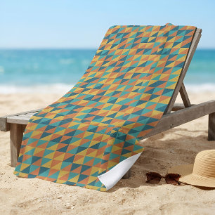 Modern Abstract Triangle Pattern Navy & Yellow Beach Towel