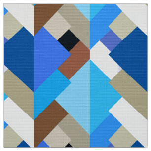Modern Abstract Triangles, Cobalt Blue and Brown Fabric