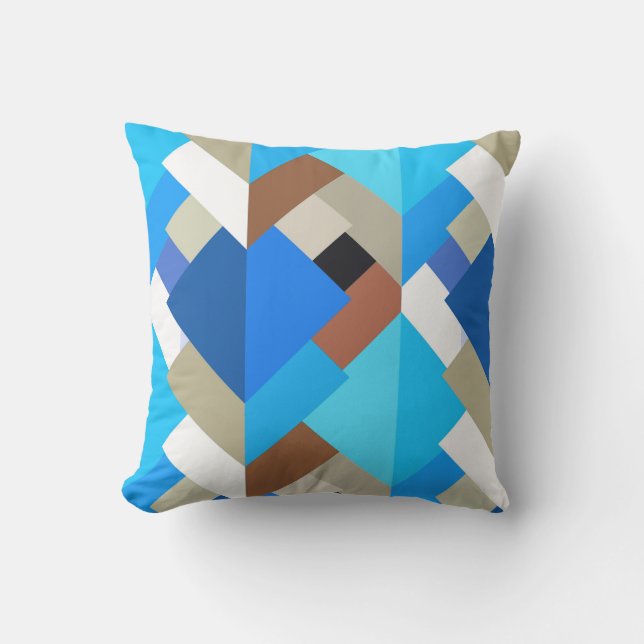 Modern Abstract Triangles, Cobalt Blue and Brown Outdoor Cushion (Front)
