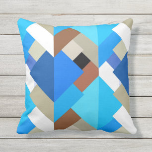 Modern Abstract Triangles, Cobalt Blue and Brown Outdoor Cushion
