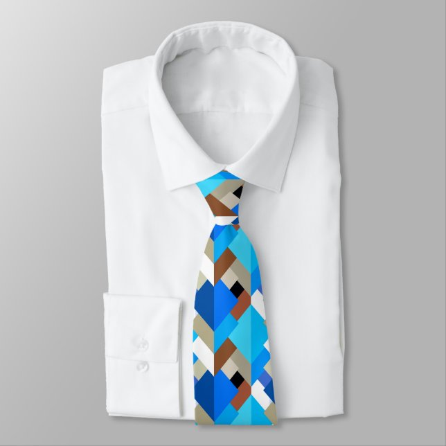 Modern Abstract Triangles, Cobalt Blue and Brown Tie (Tied)