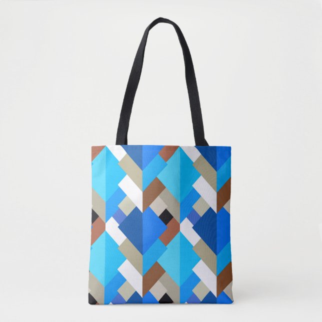 Modern Abstract Triangles, Cobalt Blue and Brown Tote Bag (Front)