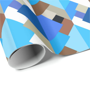 Modern Abstract Triangles, Cobalt Blue and Brown Wrapping Paper