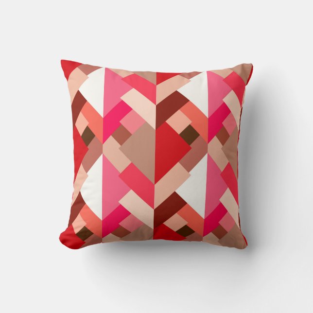  Modern Abstract Triangles, Coral Red and Pink  Cushion (Front)