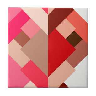 Modern Abstract Triangles, Coral Red and Pink Tile