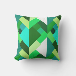 Modern Abstract Triangles, Emerald Green and Aqua Cushion
