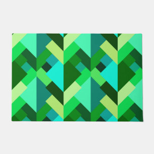 Modern Abstract Triangles, Emerald Green and Aqua Doormat